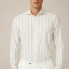 Baumwoll-Hemd Lano In Creme-Braun Gestreift