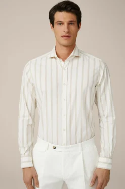 Baumwoll-Hemd Lano In Creme-Braun Gestreift