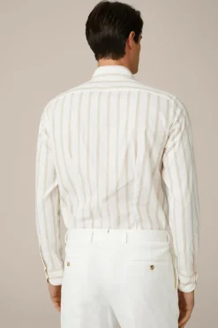 Baumwoll-Hemd Lano In Creme-Braun Gestreift
