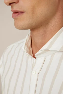 Baumwoll-Hemd Lano In Creme-Braun Gestreift