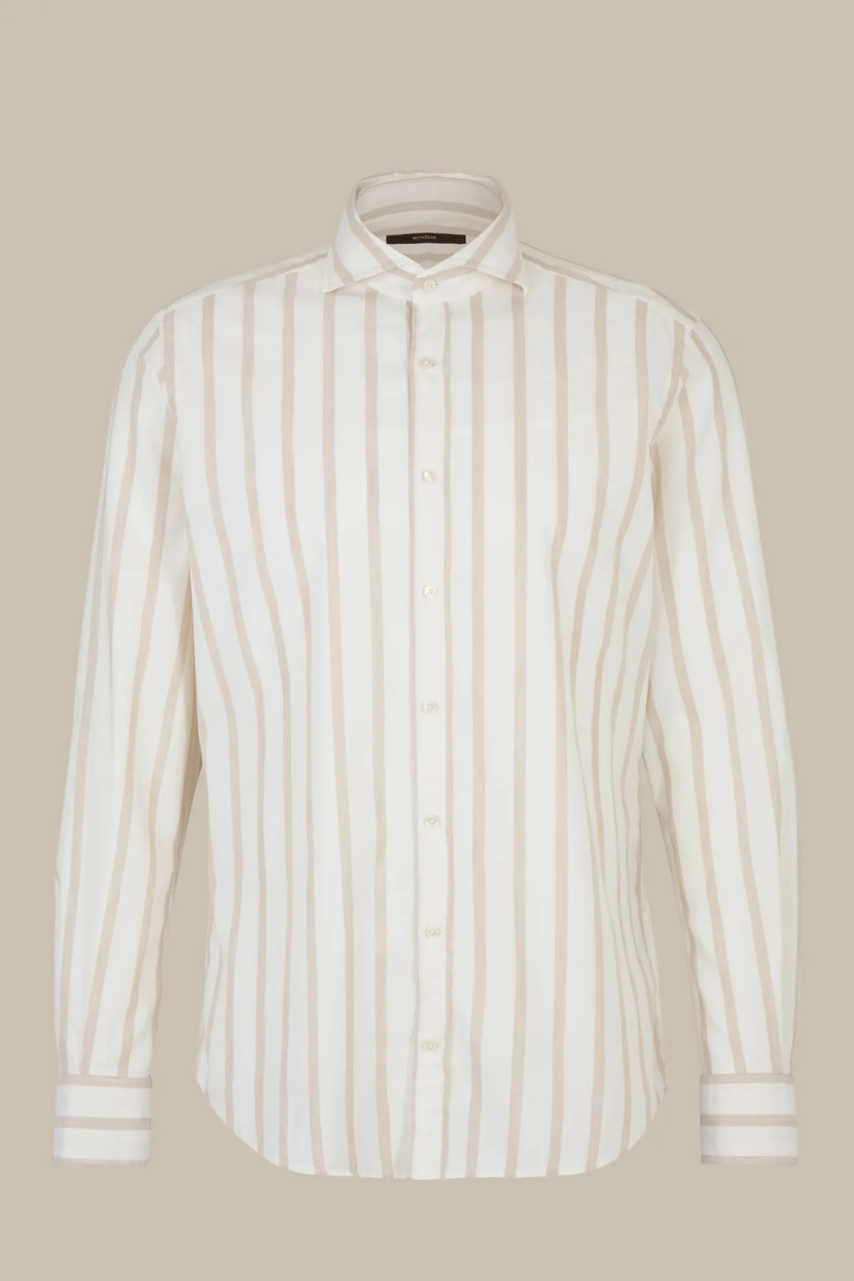 Baumwoll-Hemd Lano In Creme-Braun Gestreift