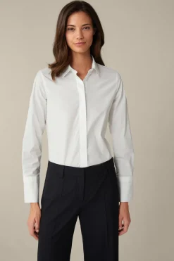 Baumwollstretch-Bluse Mit Hemdkragen In