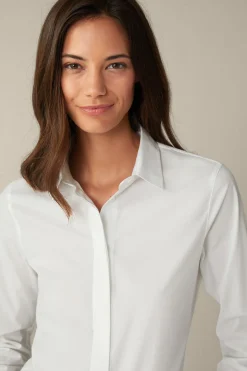 Baumwollstretch-Bluse Mit Hemdkragen In