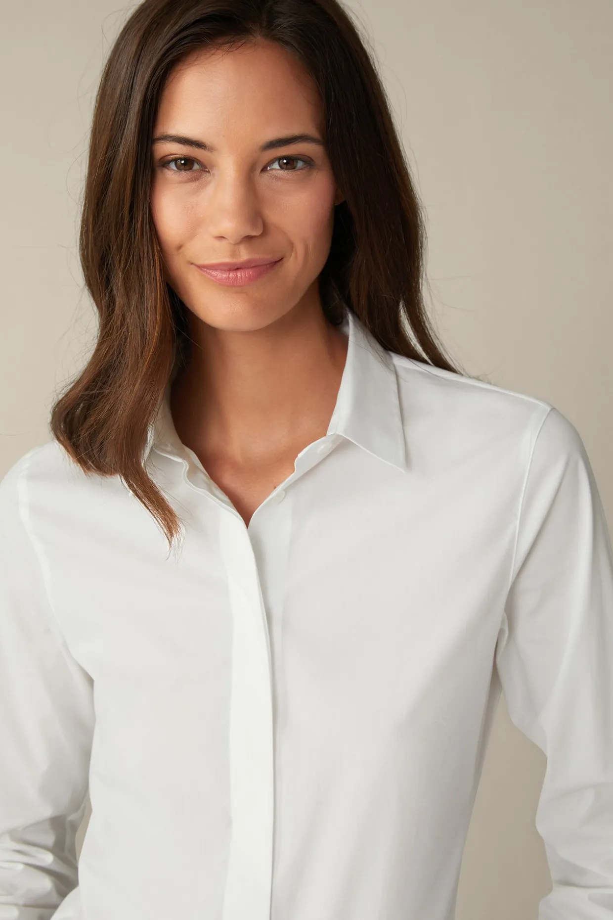 Baumwollstretch-Bluse Mit Hemdkragen In