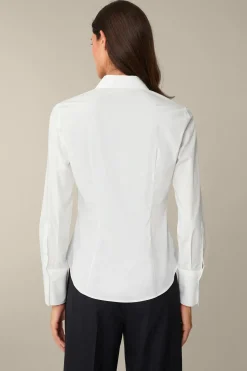 Baumwollstretch-Bluse Mit Hemdkragen In