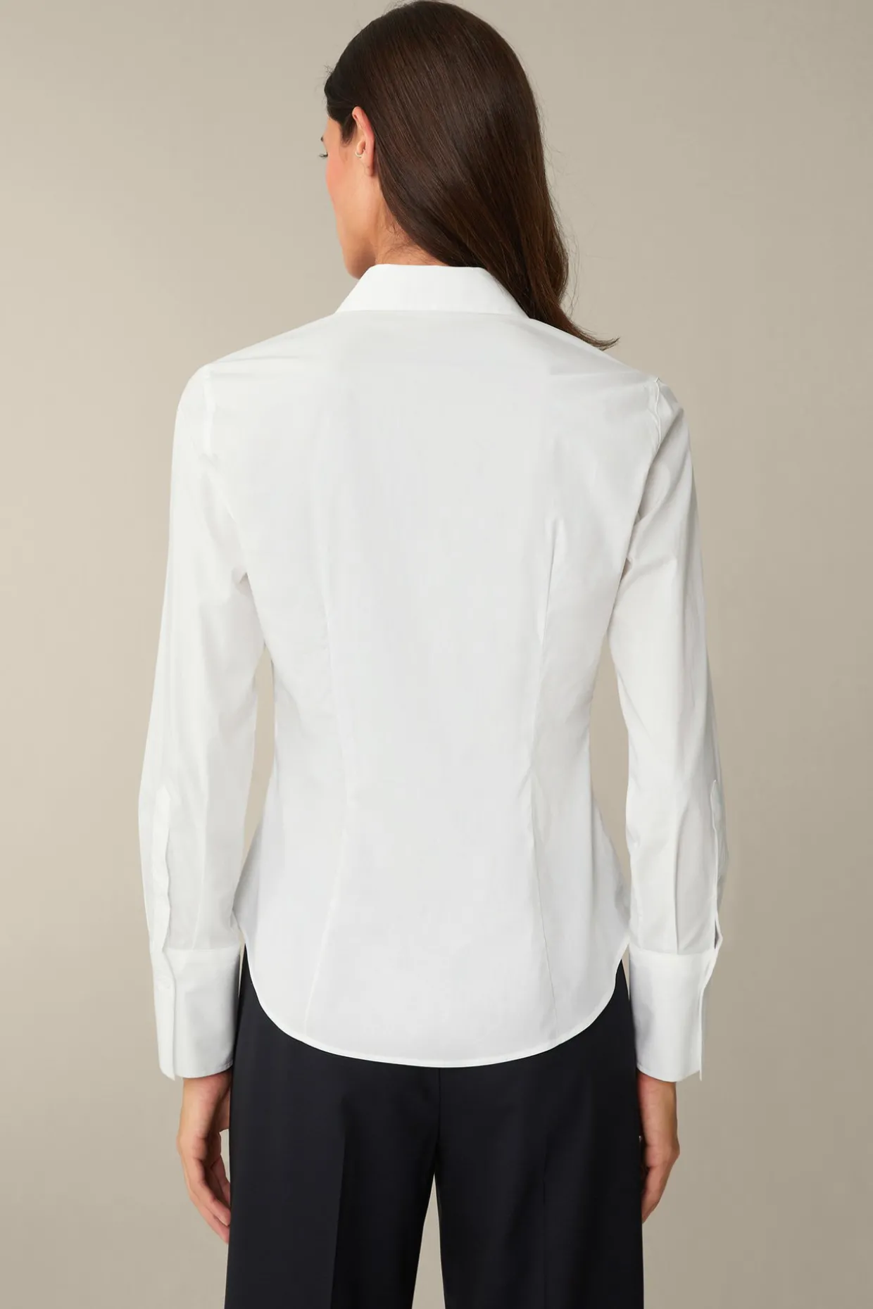 Baumwollstretch-Bluse Mit Hemdkragen In
