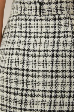 Cotton-Wool-Blend-Boucle-Rock In Weis-Schwarz Kariert