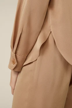 Crepe-Hemdbluse Mit Stehkragen In