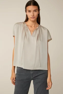 Crepe-Kurzarm-Bluse In
