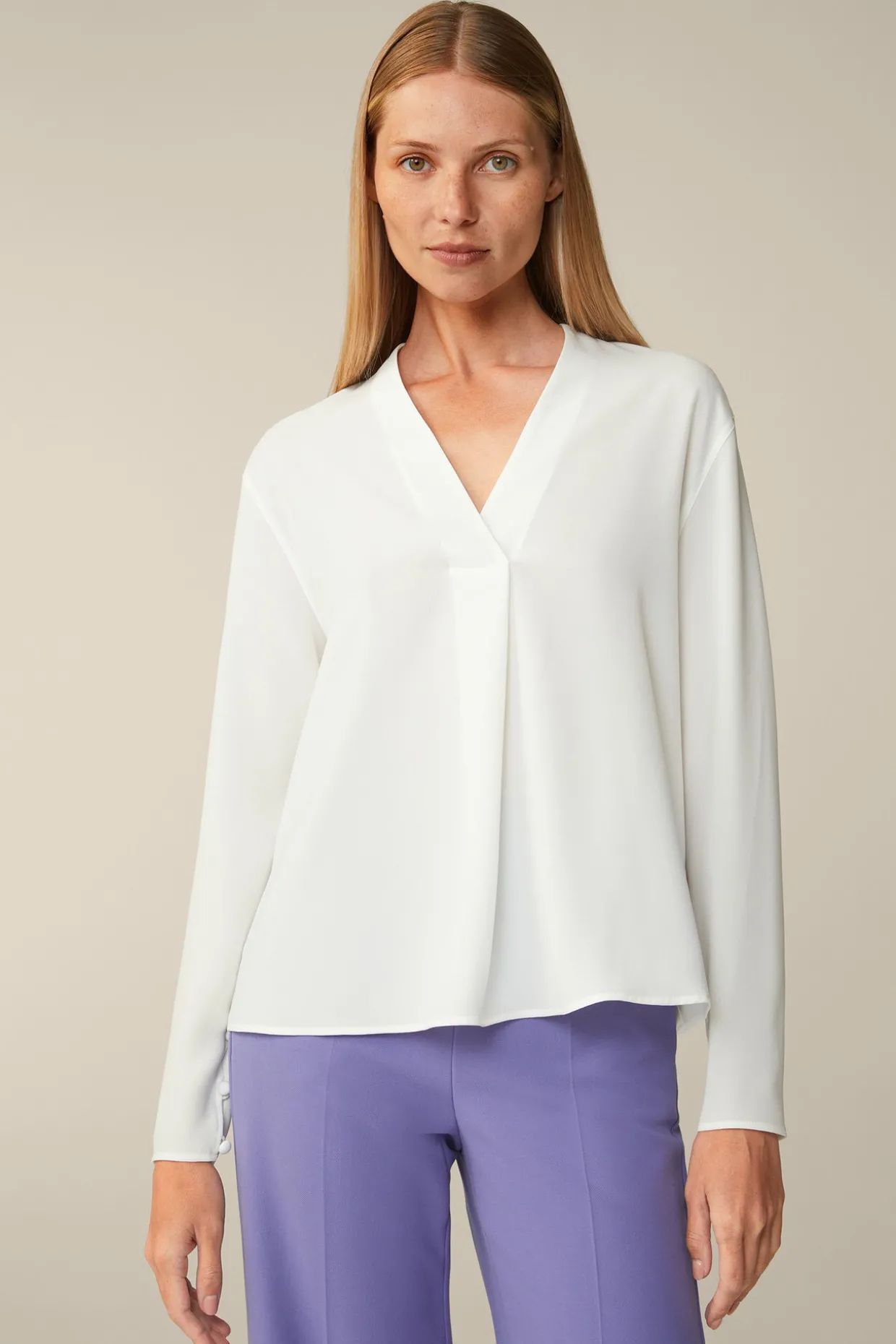 Crepe-Langarm-Bluse In