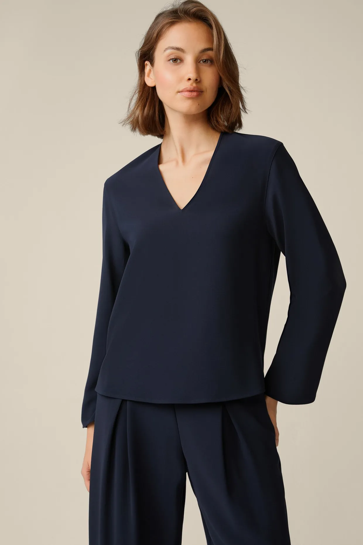 Crepe-Langarm-Bluse In
