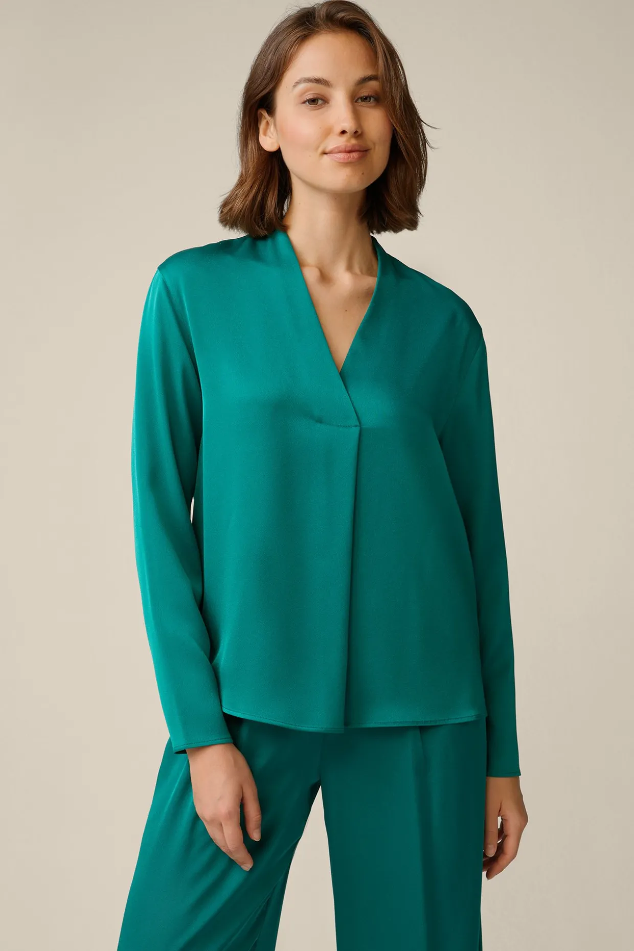 Crepe-Langarm-Bluse In