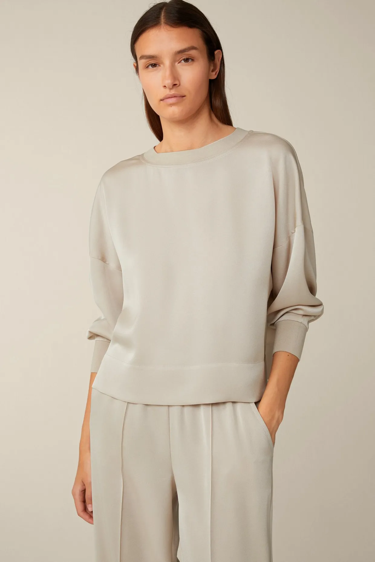 Crepe-Langarm-Bluse In