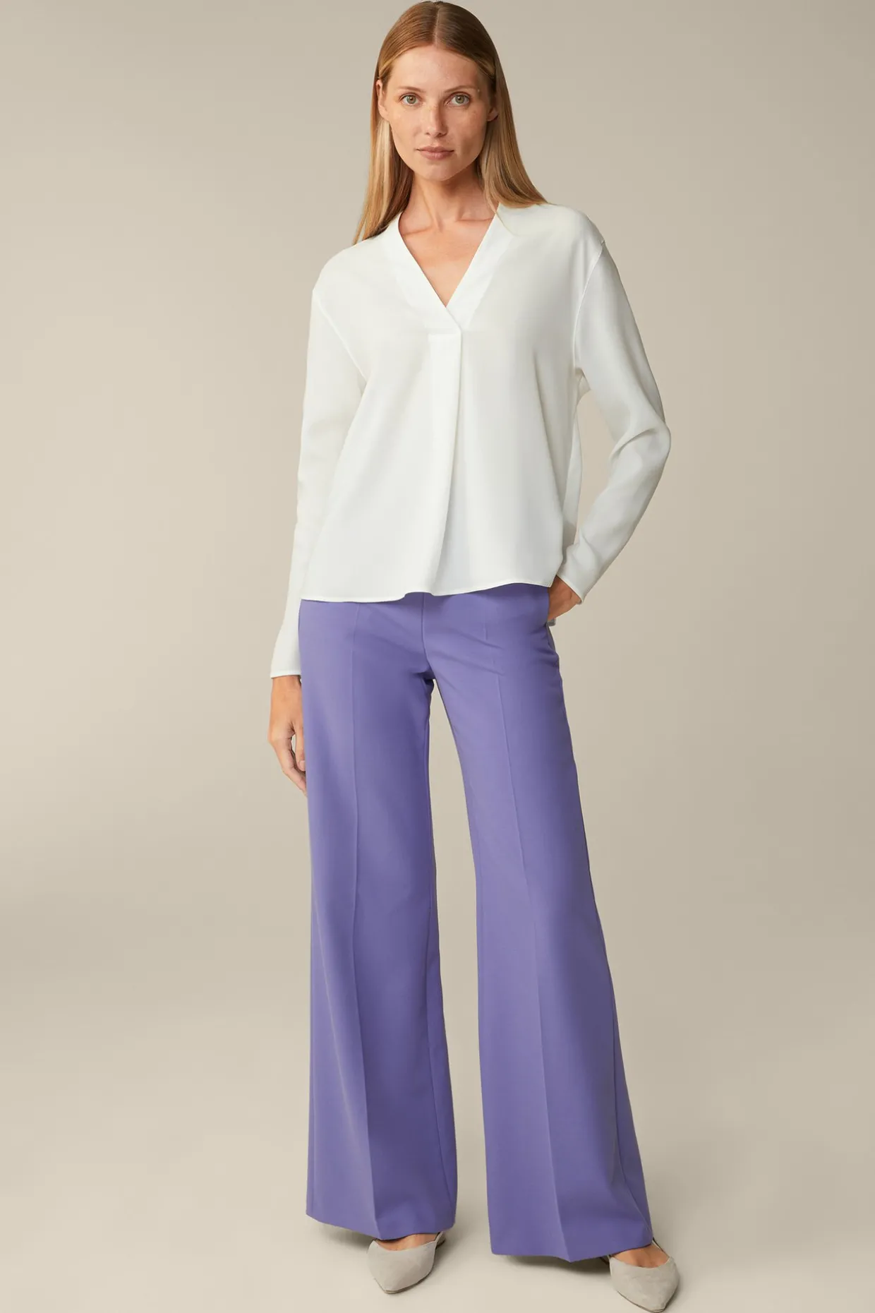 Crepe-Langarm-Bluse In