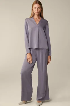Crepe-Langarm-Bluse In