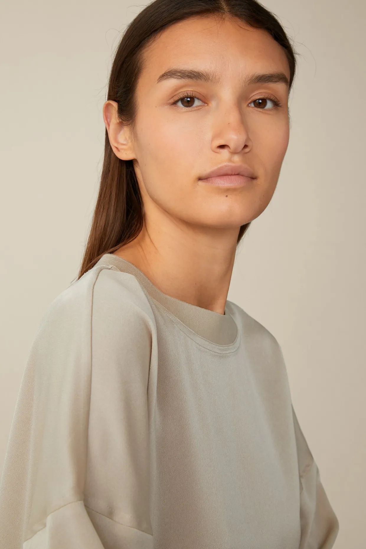 Crepe-Langarm-Bluse In