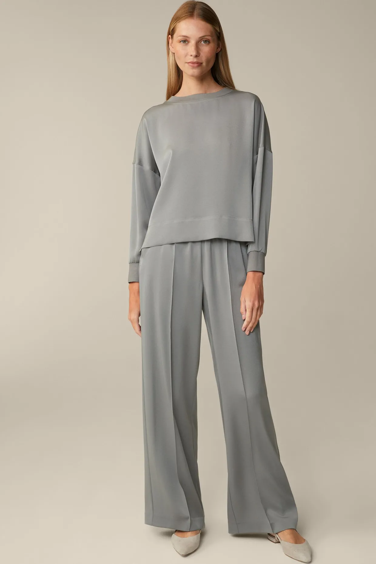 Crepe-Langarm-Bluse In