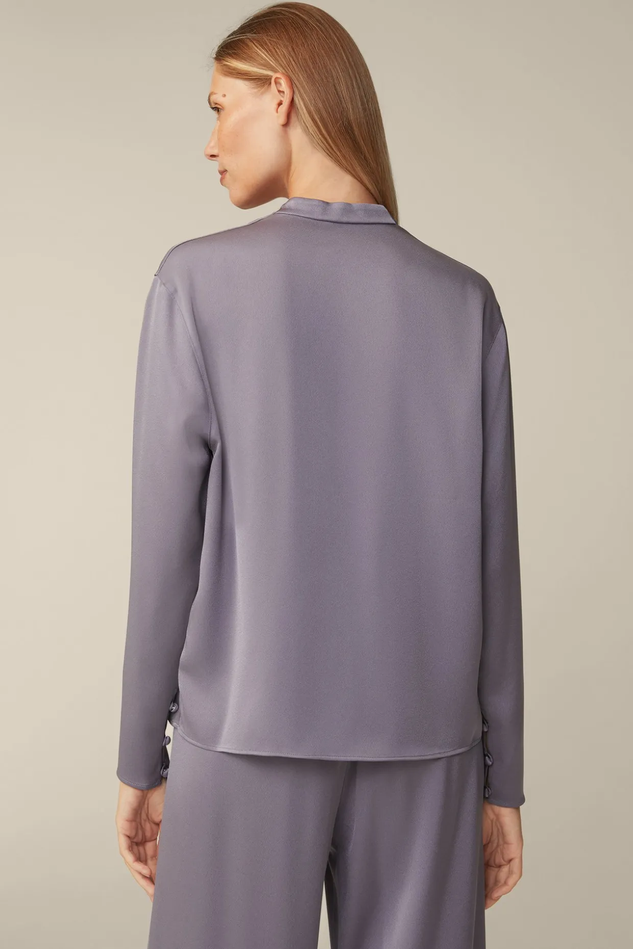 Crepe-Langarm-Bluse In