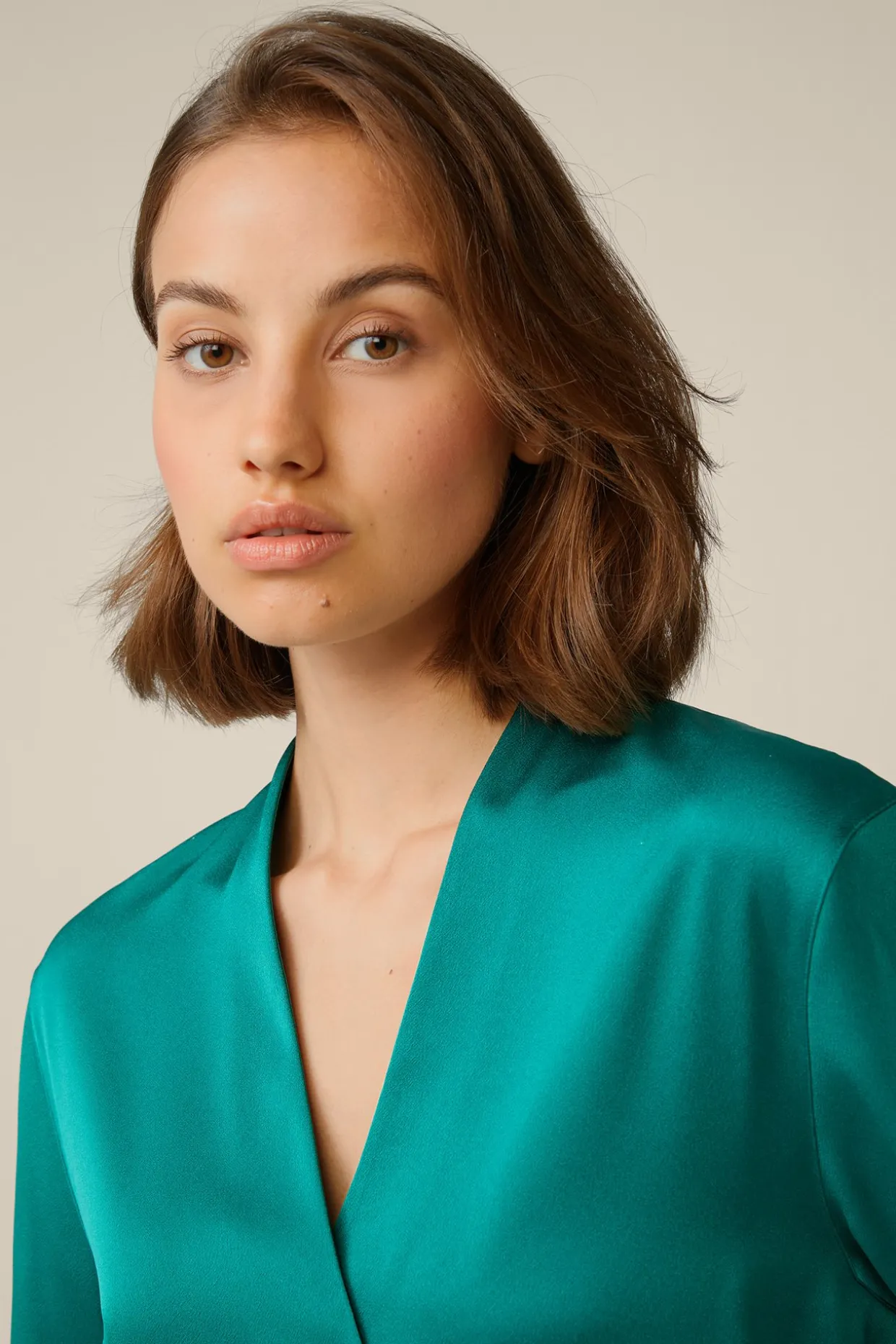 Crepe-Langarm-Bluse In