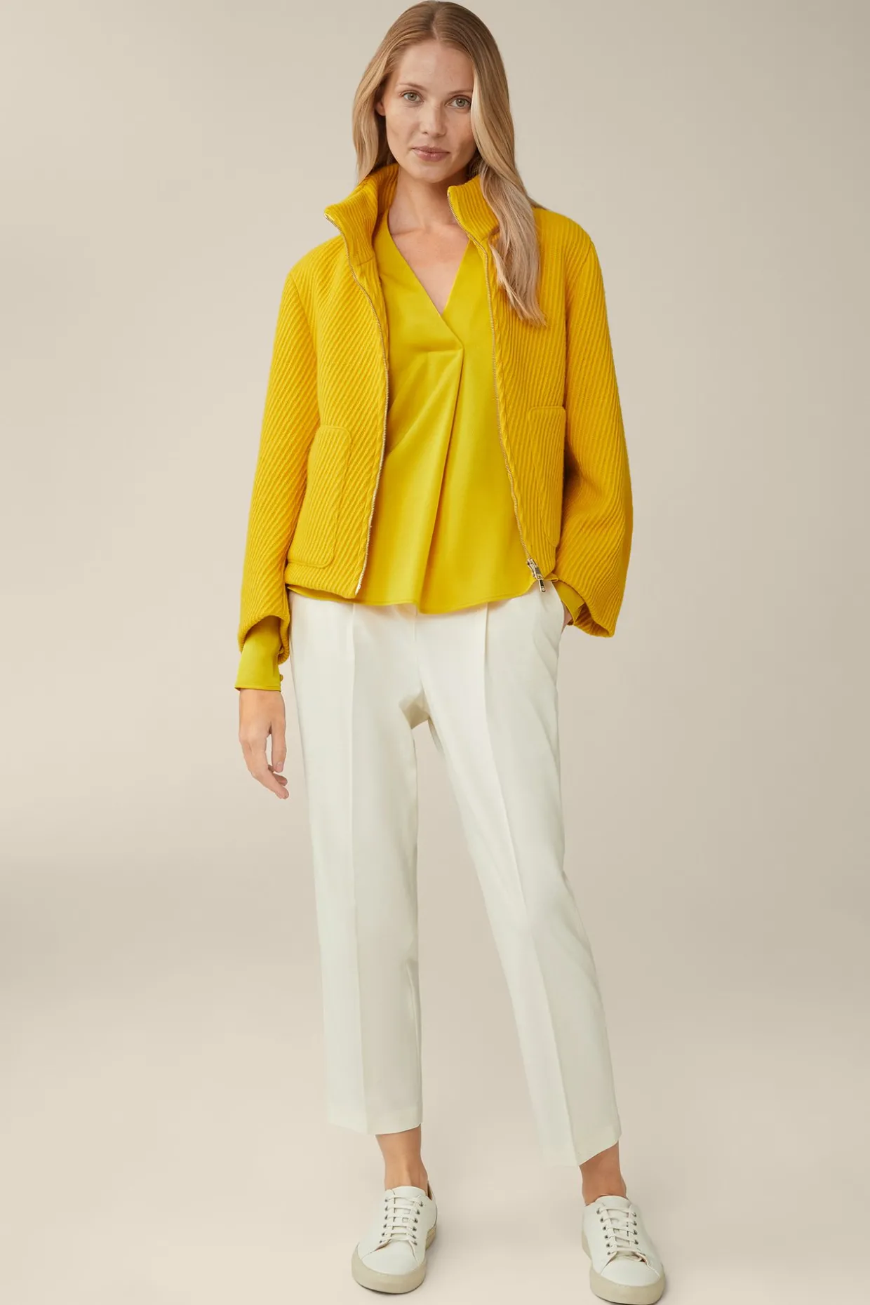 Crepe-Langarm-Bluse In