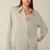 Crepe-Langarm-Hemd-Bluse In