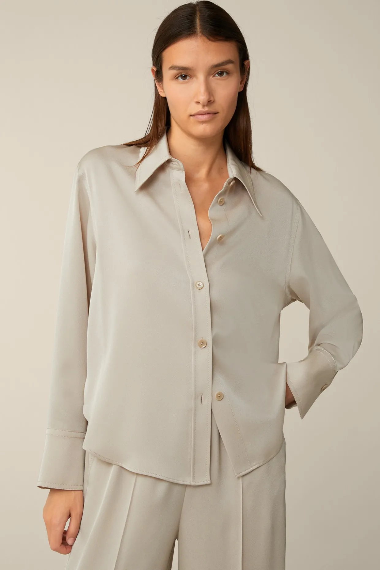 Crepe-Langarm-Hemd-Bluse In