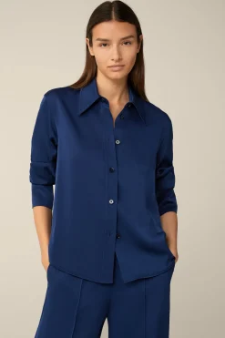 Crepe-Langarm-Hemd-Bluse In