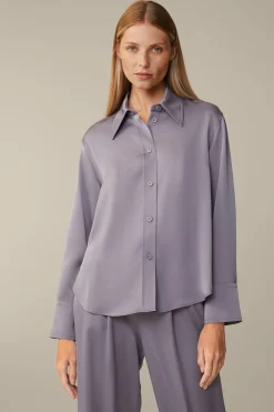 Crepe-Langarm-Hemd-Bluse In