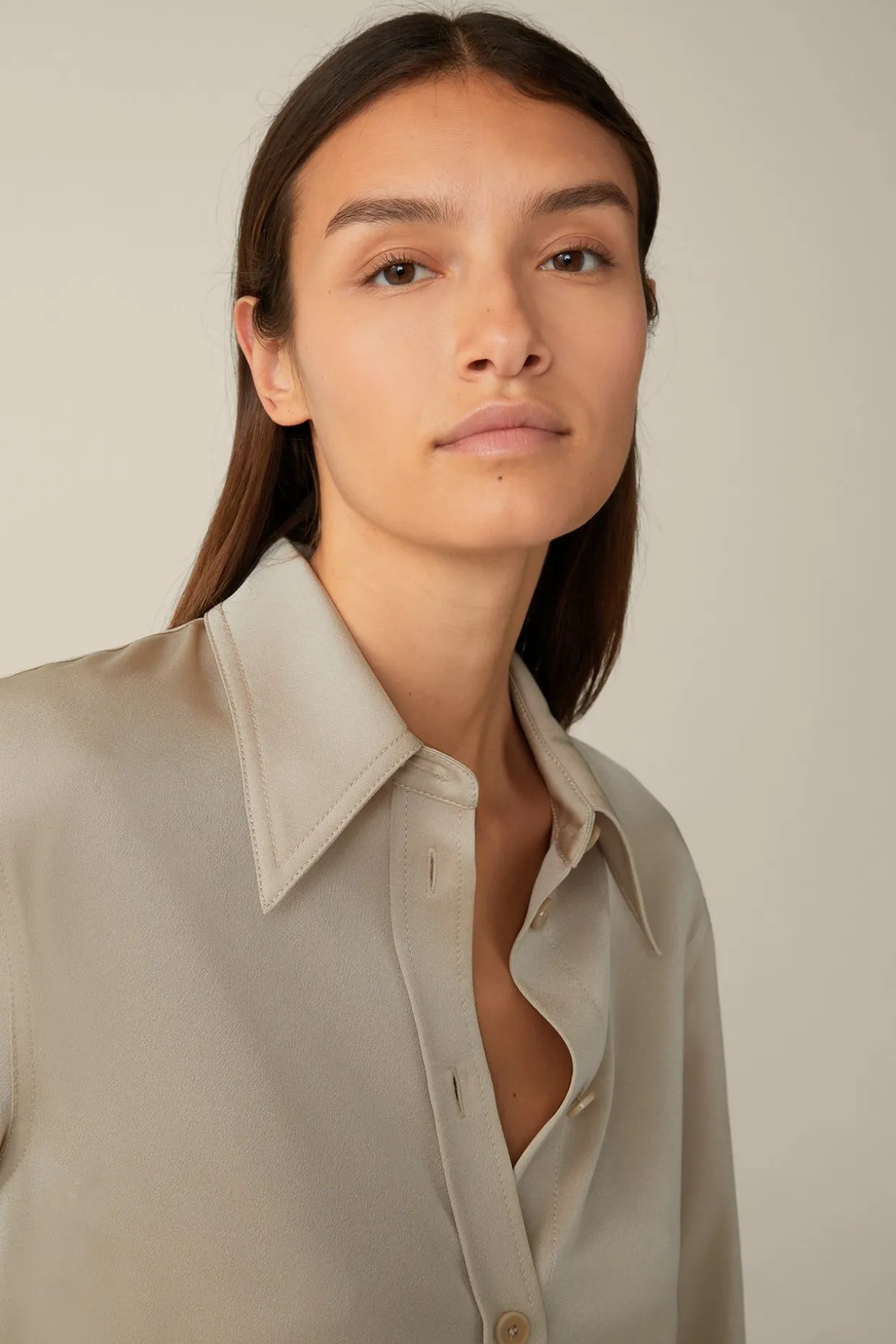 Crepe-Langarm-Hemd-Bluse In