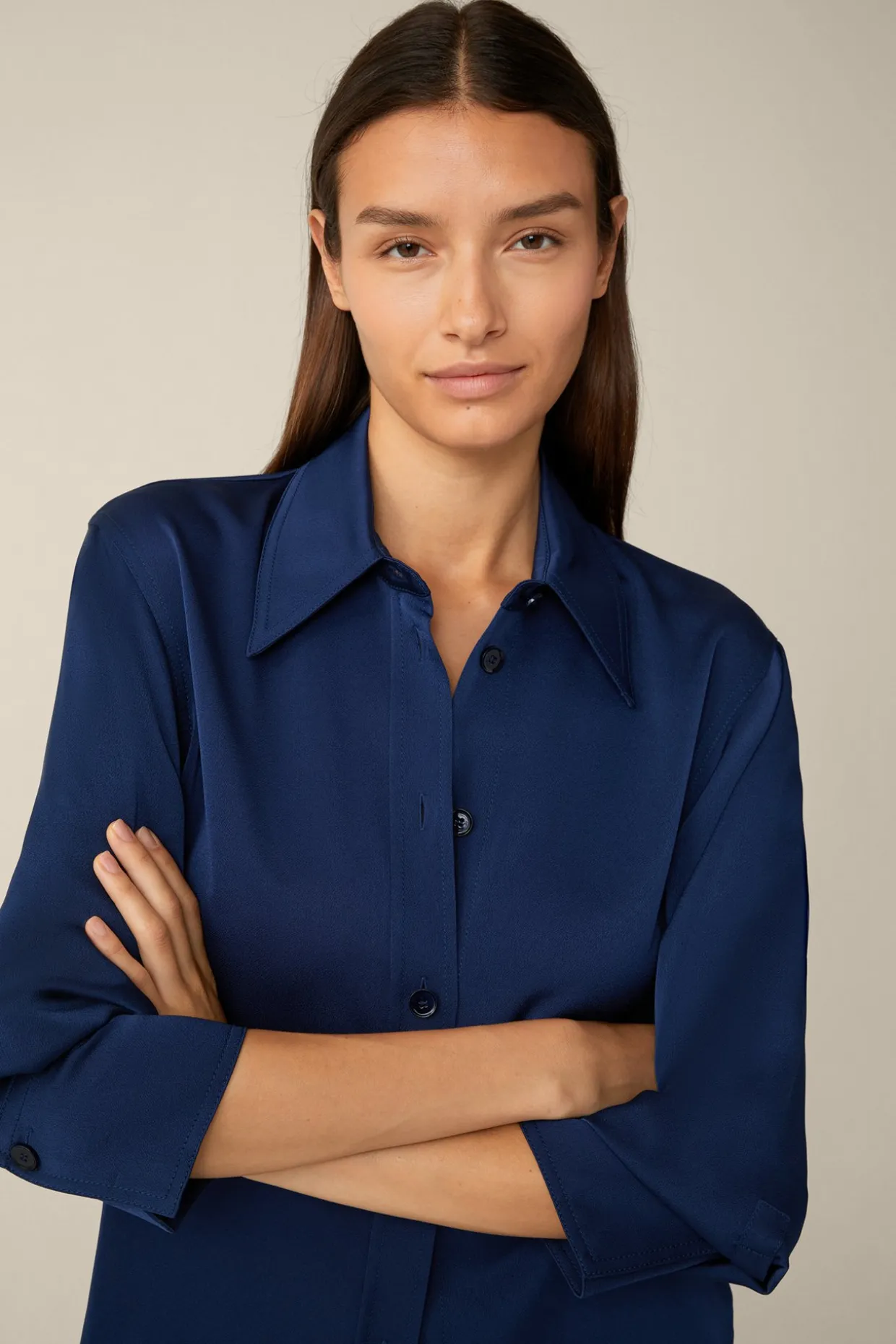 Crepe-Langarm-Hemd-Bluse In