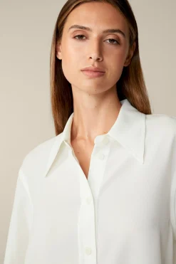 Crepe-Langarm-Hemd-Bluse In