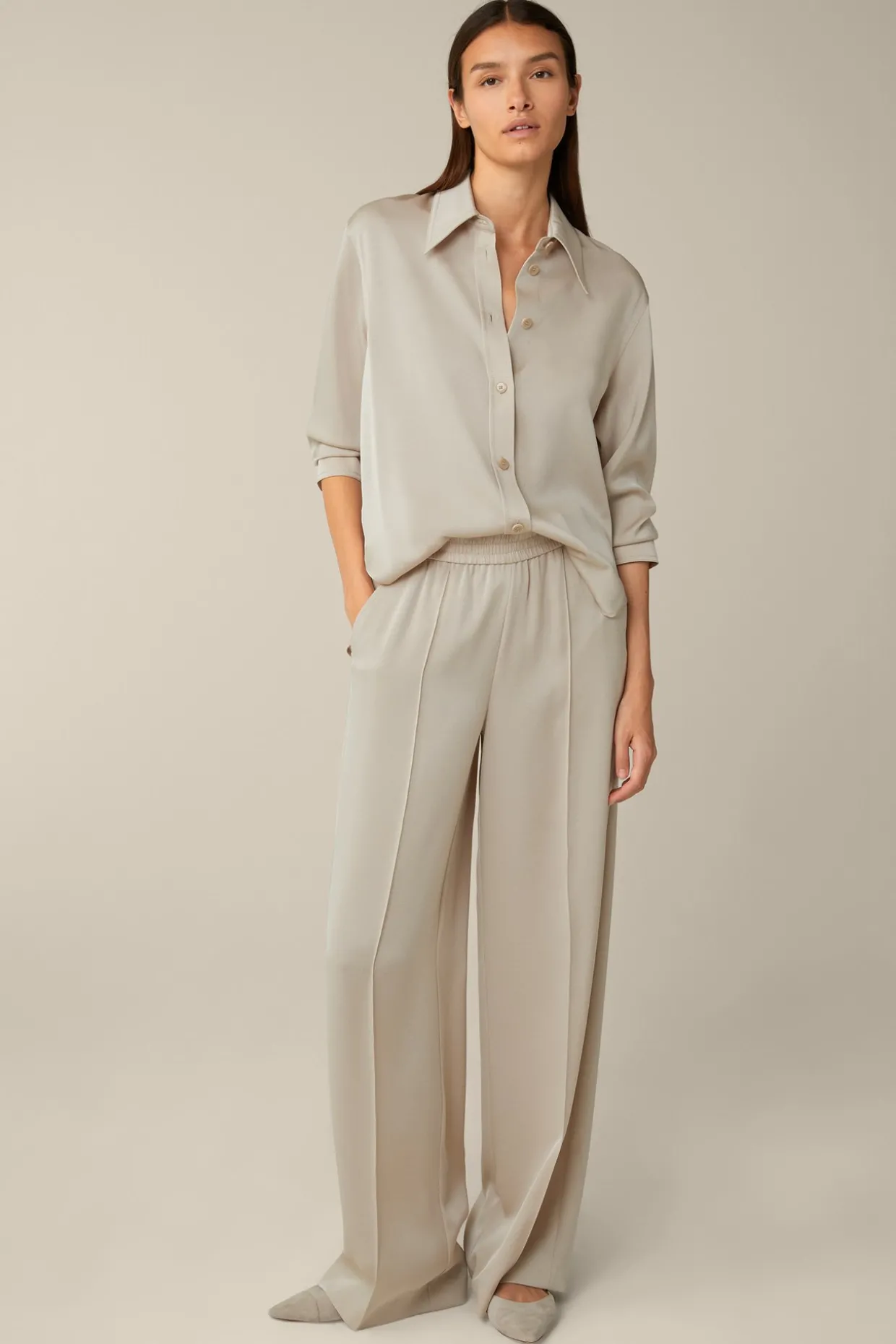 Crepe-Langarm-Hemd-Bluse In
