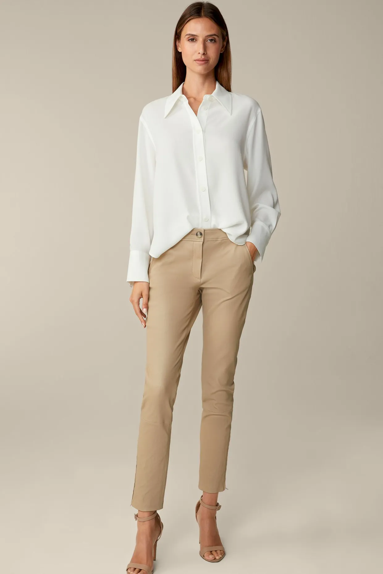 Crepe-Langarm-Hemd-Bluse In