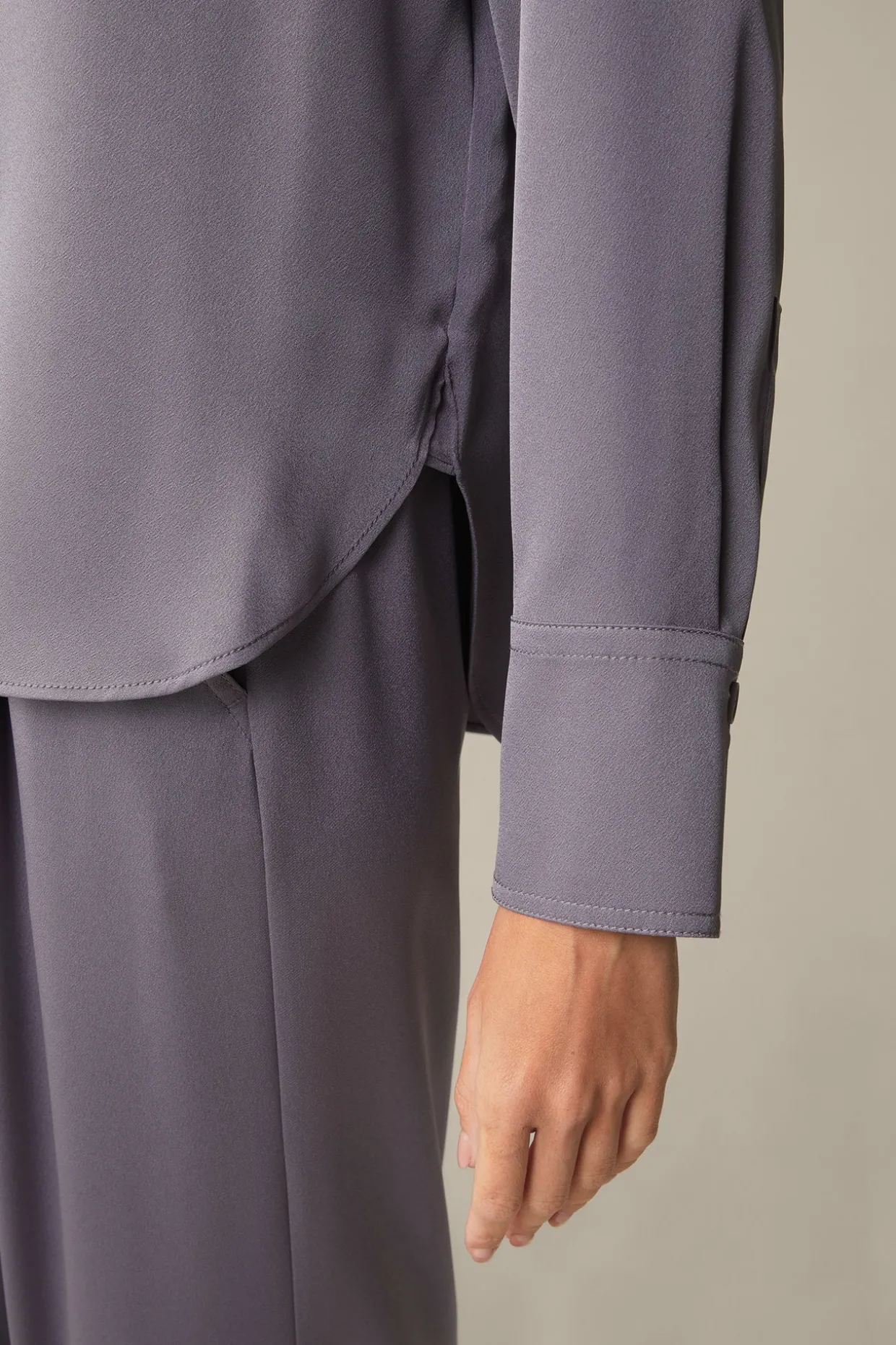 Crepe-Langarm-Hemd-Bluse In