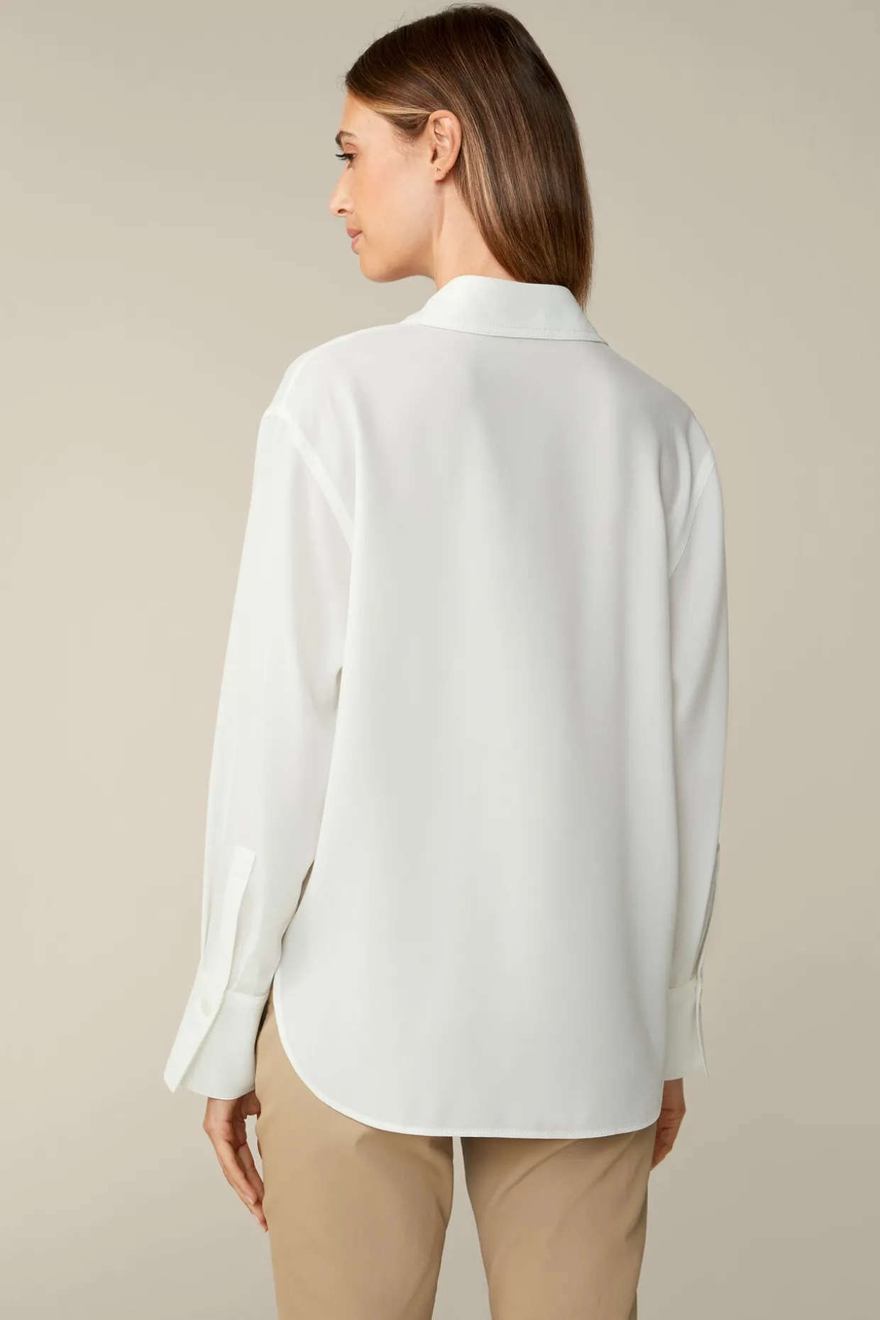 Crepe-Langarm-Hemd-Bluse In
