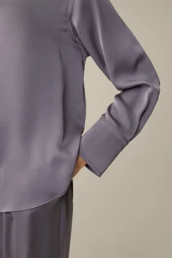 Crepe-Langarm-Hemd-Bluse In