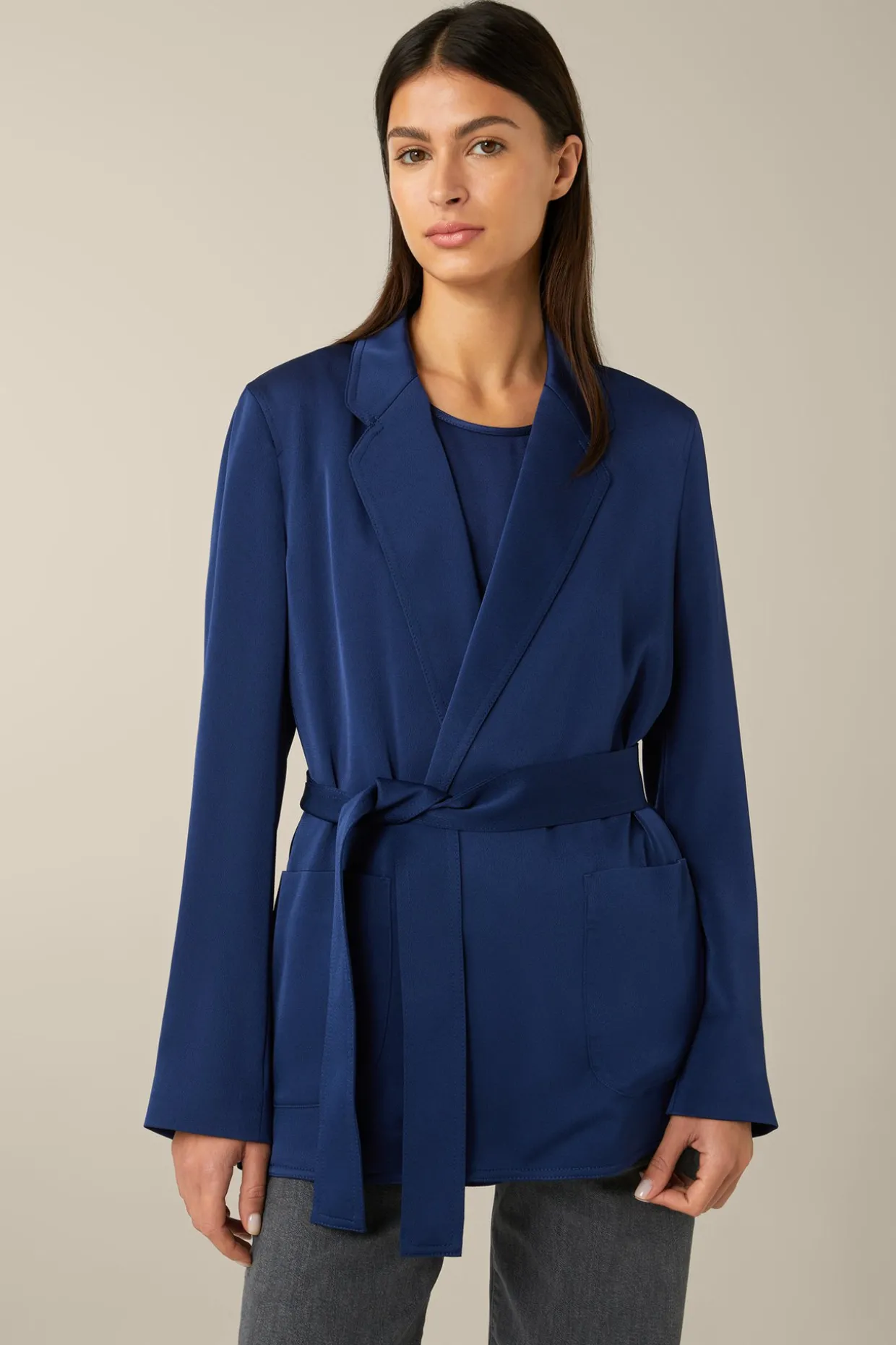 Crepe-Long-Blazer Mit Gürtel In