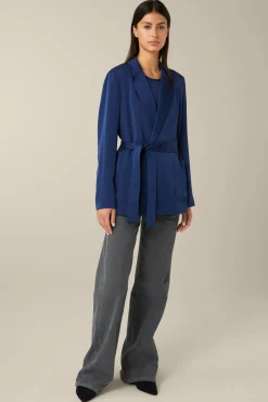 Crepe-Long-Blazer Mit Gürtel In
