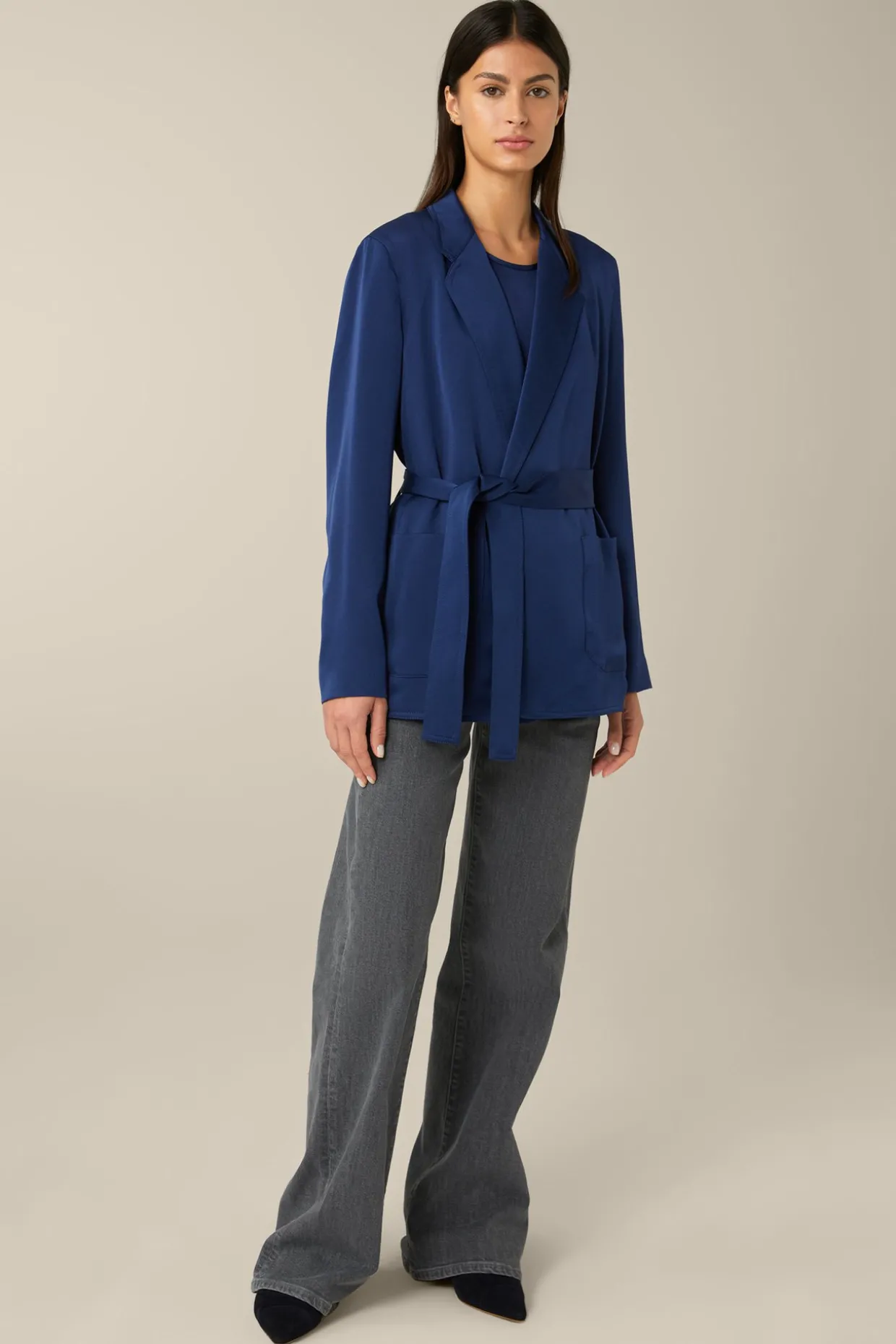 Crepe-Long-Blazer Mit Gürtel In
