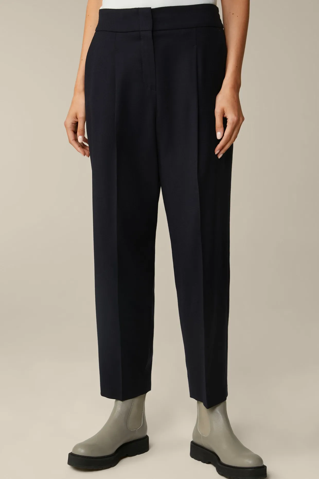Flanell-Bundfalten-Hose, Verkurzt, In