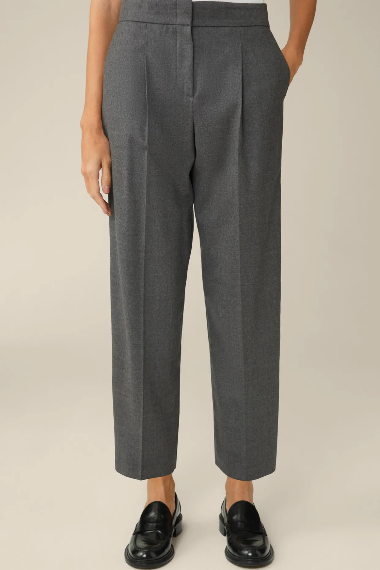 Flanell-Bundfalten-Hose, Verkurzt, In