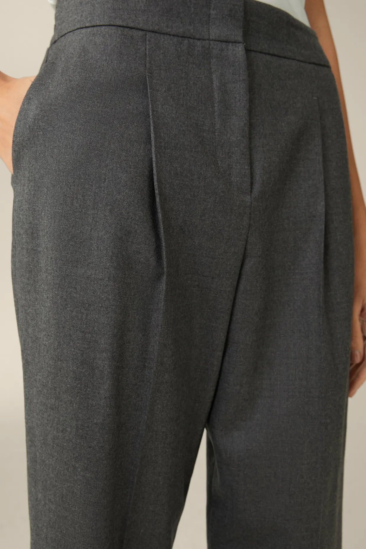 Flanell-Bundfalten-Hose, Verkurzt, In