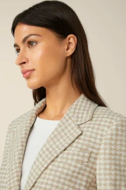 Jersey-Blazer In Beige-Ecru Gemustert
