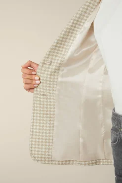 Jersey-Blazer In Beige-Ecru Gemustert