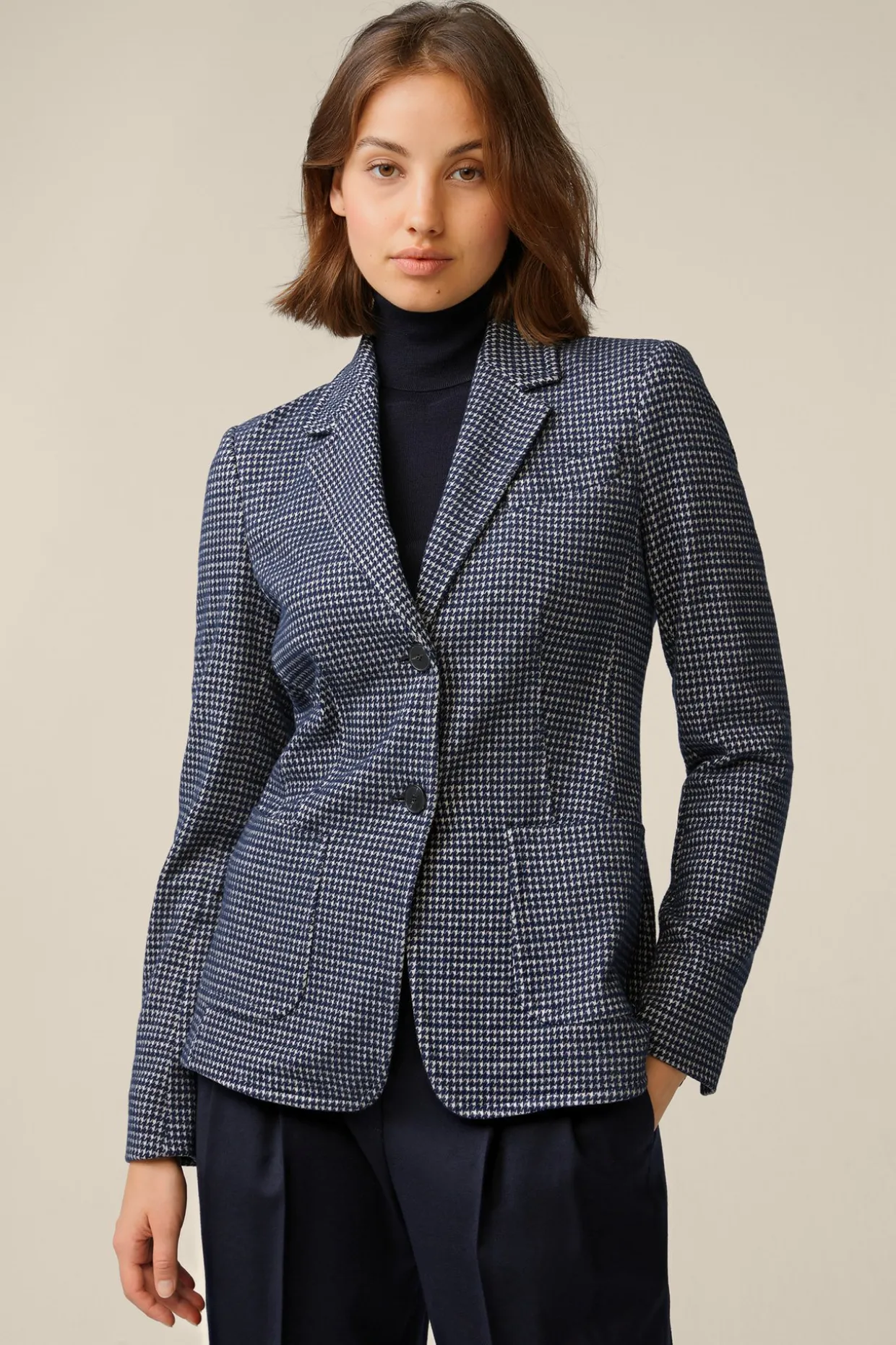 Jersey-Blazer In Navy-Beige Gemustert
