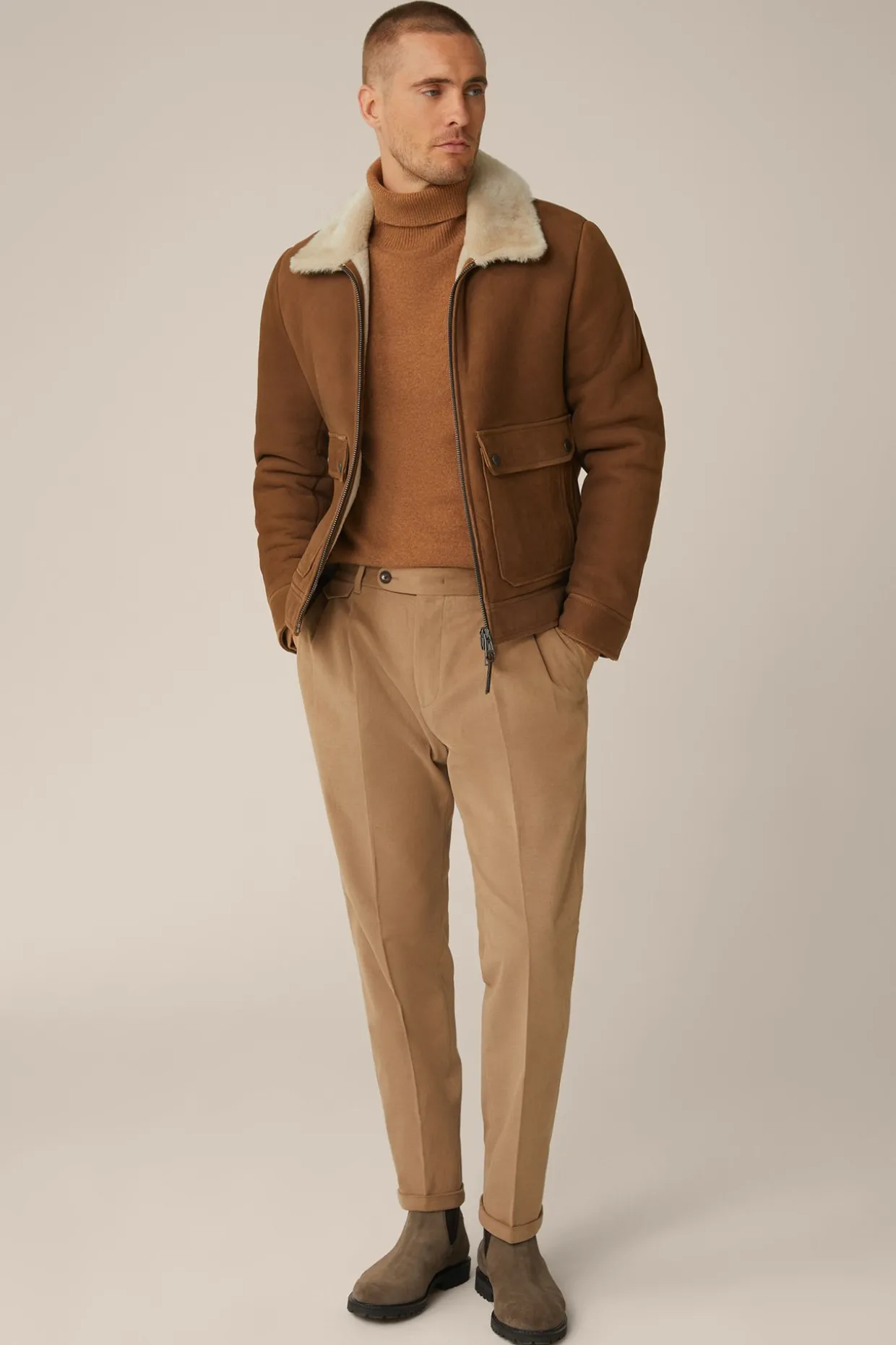 Lamm-Velours-Lederjacke Rapallo Mit Hemdkragen In