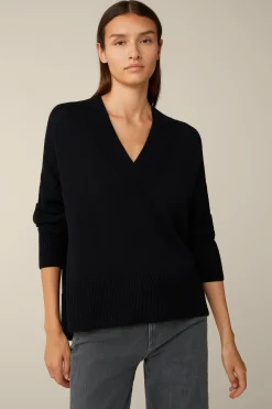 Merino-Strick-Pullover Mit V-Ausschnitt In
