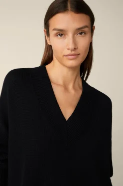 Merino-Strick-Pullover Mit V-Ausschnitt In