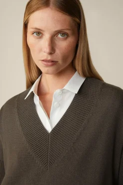 Merino-Strick-Pullover Mit V-Ausschnitt In