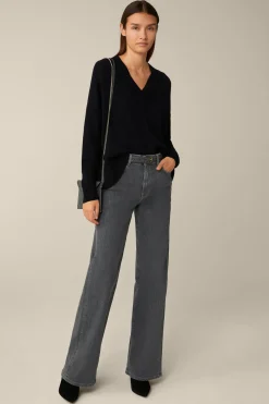 Merino-Strick-Pullover Mit V-Ausschnitt In